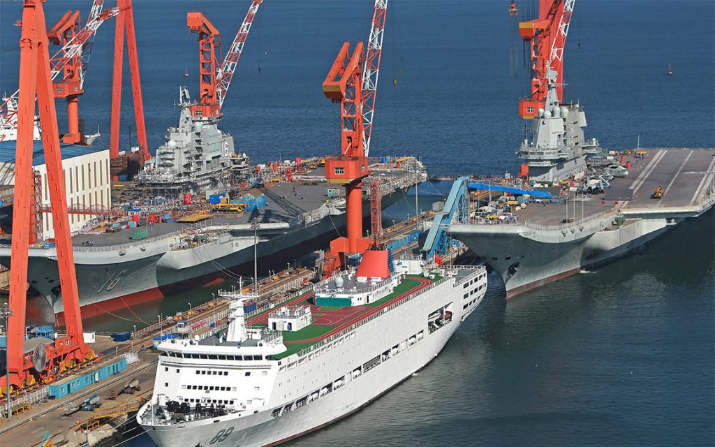 2 aircraft carriers anchored in Dalian Port, Shandong and Liaoning
