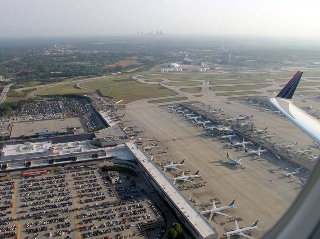 Aerial view of Atlanta International Airport from the plane