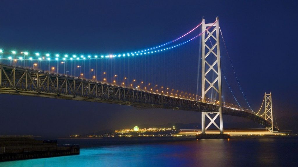 Akashi Strait Bridge at night