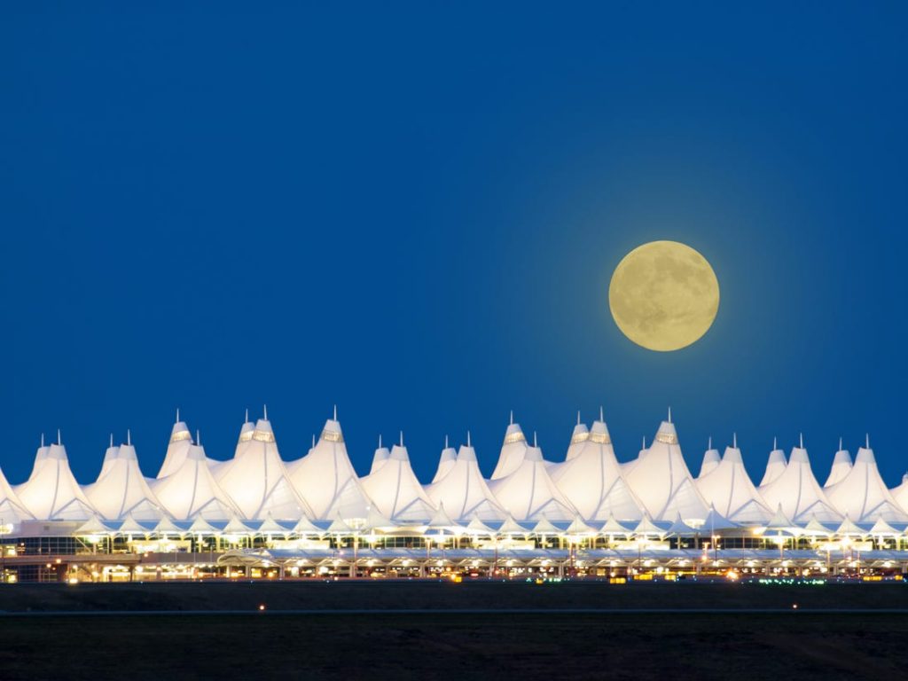 Beautiful Denver International Airport and moon