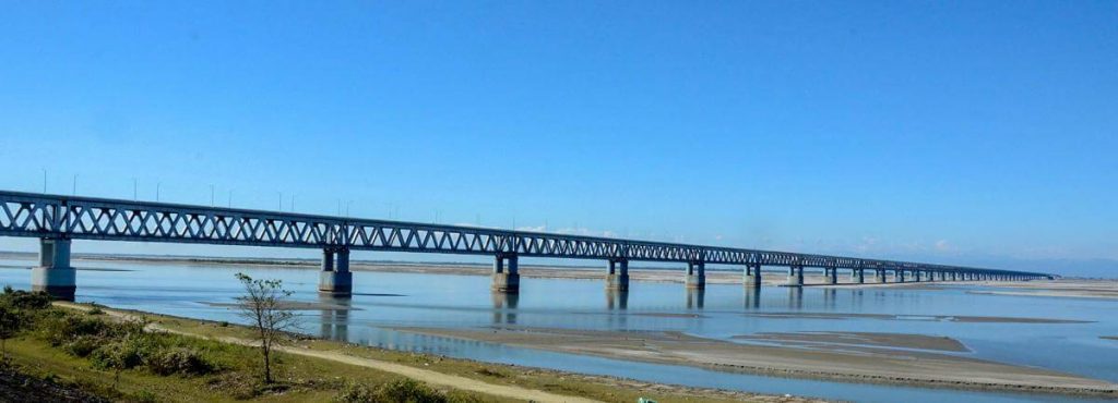 Bogibeel Bridge crosses the Brahmaputra River