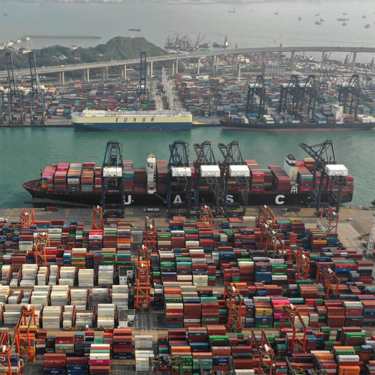 Cargo ship docked at Hong Kong port