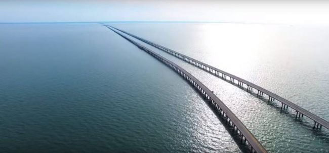 Chesapeake Bay Bridge leads to the horizon