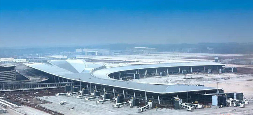 Inside view of the terminal building of Chengdu Tianfu Airport