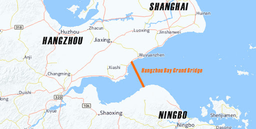 Map of Hangzhou Bay Bridge