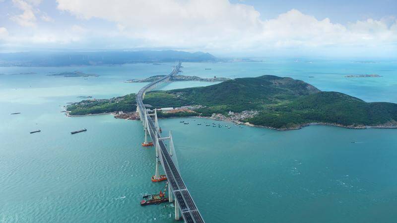 Pingtan strait highway-railway bridge aerial view
