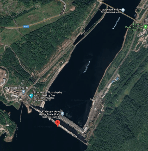 Satellite view of Krasnoyarsk dam