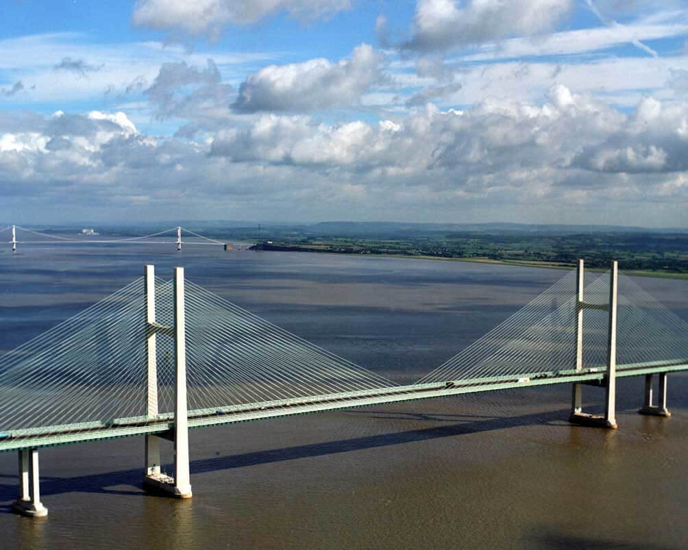 Second Severn Crossing Bridge and the Severn Bridge in the distance